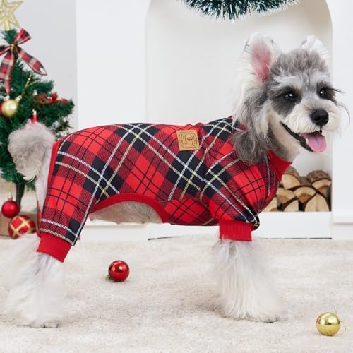 XPUDAC 4 Pack Dog Pajamas Plaid Dog Clothes for Small Medium Dogs Girl Boy Comfy Puppy Onesie Pet Christmas Outfit Cat Pjs Jammies, 2XL - Image 3