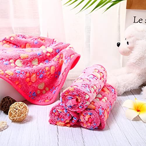 Tatuo 4 Pcs Fleece Dog Blanket for Puppy Cat, Pink, 24 x 16 in, Paw - Image 5