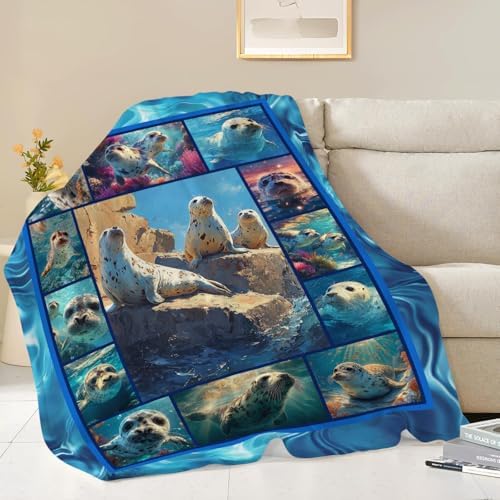 Seal Throw Blanket Ocean Seal Stuff Gifts for Kids Girls Boys Adults Women Men Soft Cozy Warm Plush Fluffy Fuzzy Fleece Blanket Decor 40''X50'' - Image 2