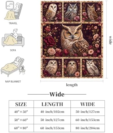 Owl Throw Blanket Gothic Floral Bird Gifts 50''X60'' - Image 6