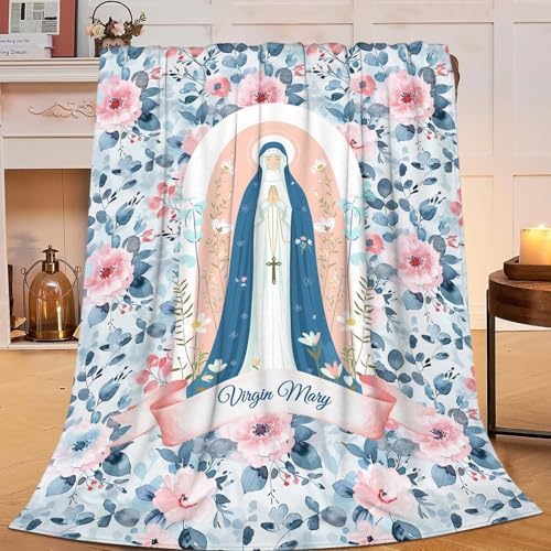 Virgin Mary Throw Blanket Christian Religious Scripture Catholic Spiritual Stuff Gifts for Adults Women Soft Cozy Warm Plush Fluffy Fuzzy Fleece Blanket Decor 40''X50'' by Fuzawet