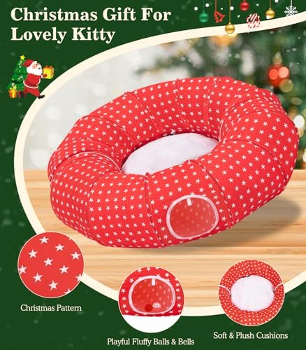 Pawaboo Cat Tunnel Under Christmas Tree Skirt for Indoor Cats, Stars - Image 4