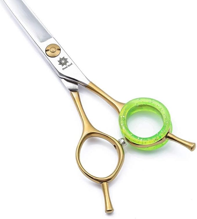 Dream Reach Dog Grooming Scissors - 7 In Japanese 440C Barber Shears | 440C Steel, Two-Way Bent Curved Blade, Twin Tail Handle, for Dog & Cat, Pet