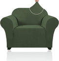 Stretch Chair Covers for Living Room, Washable Armchair Slipcovers, Fitted Chair Slip Cover Jacquard Small Checked Furniture Protector with Elastic Bottom(Armchair 31"-40",Bronze Green)
