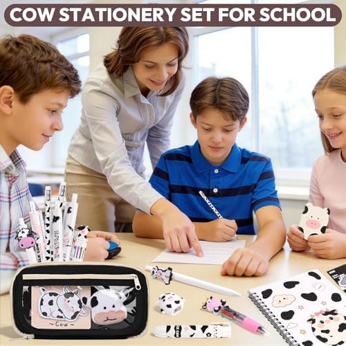 36Pcs Cute Cow Stationery Set Birthday Gifts for Boys Girls Back to School and Classroom Rewards Office Supplies with Cow Muticolor Pen, Pencils, Erasers, Sticky Notes etc. - Image 6