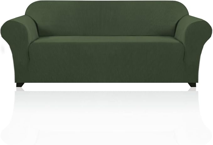 Stretch Sofa Cover Slipcover Couch Covers for 3 Cushion Couch Furniture Protector Sofa Covers with Non Slip Elastic Bottom Dogs Pet Friendly Fitted (Sofa, Bronze Green)