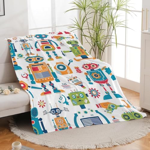 Robot Throw Blanket Cartoon Robot Machine Gifts for Kids Teens Girls Boys Adults Soft Cozy Warm Plush Fluffy Fuzzy Fleece Blanket Birthday Festival Decor 50''X60'' - Image 6
