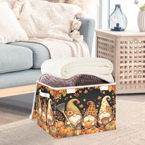 Bolaz Gnome Pumpkin in Autumn Storage Bins with Lids and Handles, Storage Box Basket with Cover Collapsible Organizer Containers for Home Closet, Shelves - Image 5