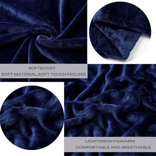 Fleece Plush Throw Blanket Navy Blue 108"x90""for Couch Fuzzy Cozy Flannel - Image 3