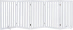 unipaws 36”H Free Standing Pet Gate for Dog Cat, 100”Wide Wooden Dog Gates | Foldable Pet Fence for Doorway, Stairs, Step, Expandable Doggy Barrier, Room Divider, Indoor Use, White