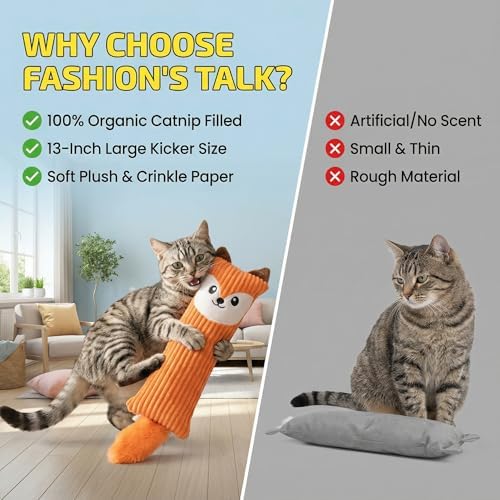 Fashion's Talk Catnip Toys for Indoor Cats, 2-Pack Large Plush Fox & Owl Kicker Toys, Cat Chew Toys with Crinkle Sound Organic Catnip – Hunting Instincts Exercise (2) - Image 4