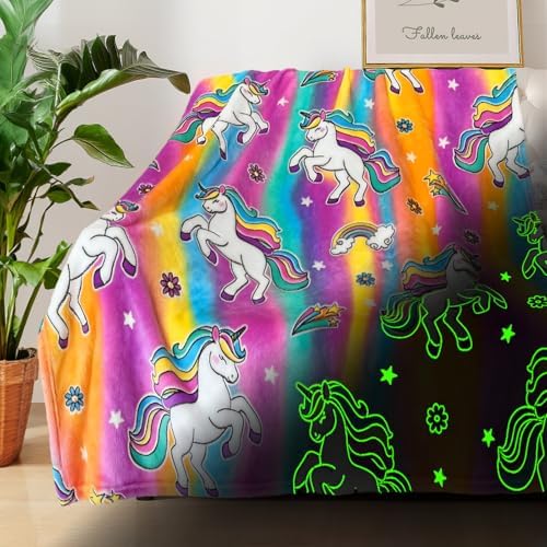 Unicorn Glow in The Dark Blankets for Girls, Kids Blankets for Baby/Toddler, Unicorns Gifts for Girls Age 1-12, Soft Fleece Blanket 50"x 60" by COMFAR