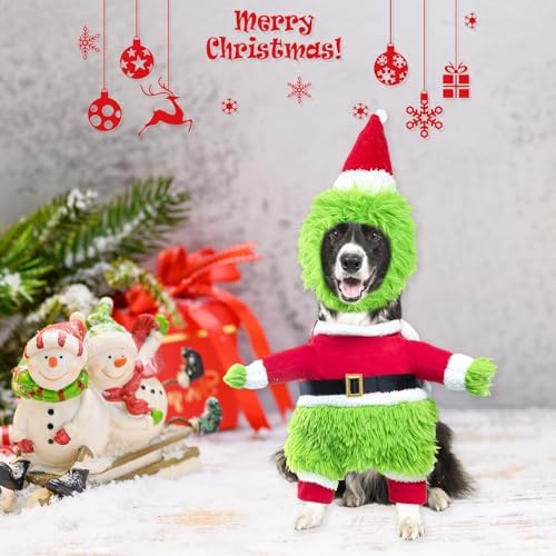NACOCO Dog Christmas Furry Cosplay Clothes - Xmas & Halloween Dog Costume with Cape, Hat, Warm Winter Party Apparel - Monster, Santa Outfits (Green, S) - Image 4