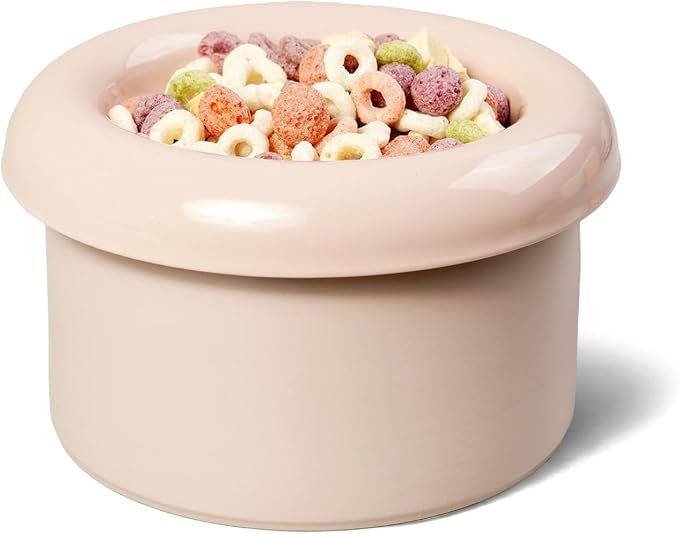 Donut Bowl Elevated Ceramic Cat Bowl with Stand, Raised Whisker-Friendly Bowl for Cats & Small Dogs, Patented Donut Design, Made in Korea (3.9" H -Pink)
