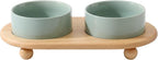 Havniva Raised Cat Bowl 5.1” Elevated Ceramic Cat Food and Water Bowl Set | Cat Bowls Elevated, Whisker Friendly Cat Bowl, Non-Slip Wood Stand, Food-Grade Ceramic, Wide Opening, Dishwasher Safe