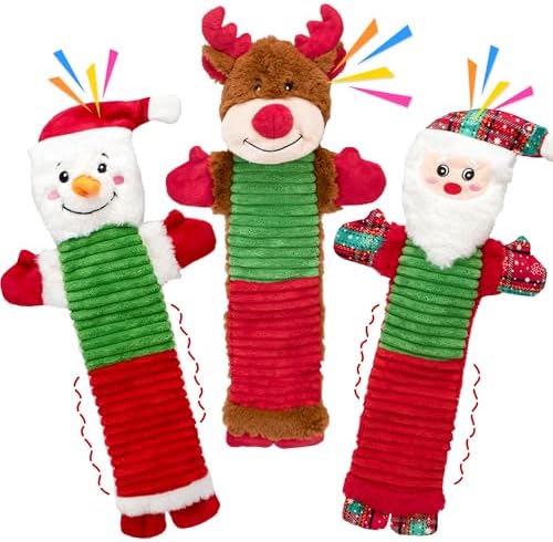 Christmas Squeaky Dog Toys with Crinkle Paper,No Stuffing Dog Toy for Large Dogs,Christmas Puppy Teething Toys to Keep Them Busy, Plush Interactive Long Lasting Chews for Aggressive Chewers by OUSIYA
