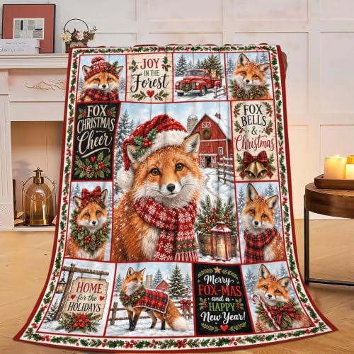 Christmas Fox Throw Blanket Woodland Animal Holiday Gifts 60''X80'' by Fuzawet
