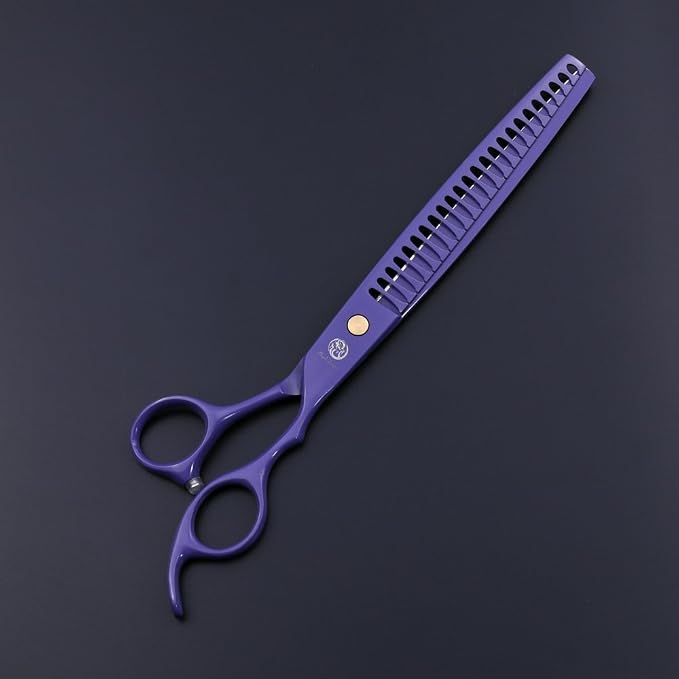 Purple Dragon 8.0 inch Professional Dog Grooming Hair Cutting Scissor-Set | Stainless Steel, Curved Scissor&Chunker Shear Kit Includes Bag, for Pet Groomer or Family DIY Pet Use