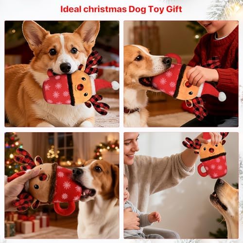 Christmas Dog Toys with Squeaker for Large Breed Interactive Dog Chew Toys for Puppies Small and Large Dogs Reindeer Squeaky Dog Training and Reduce Boredom (Cup Elk - Image 5
