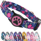 Airtag Dog Collar,with Waterproof airtag Holder，Original Stylish Cute Pattern Design.QR Code ID Buckle，Comfortable Soft Cotton for Small Medium Large Dogs