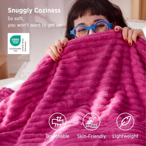 Bedsure Soft Full Size Fleece Blankets for Bed Hot Pink 84"x90" - Image 3