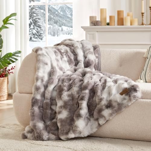 COZY KISS Faux Fur Blanket, Dog Blanket for Couch, 40"x60", Tie-Dye Gray by COZYKISS
