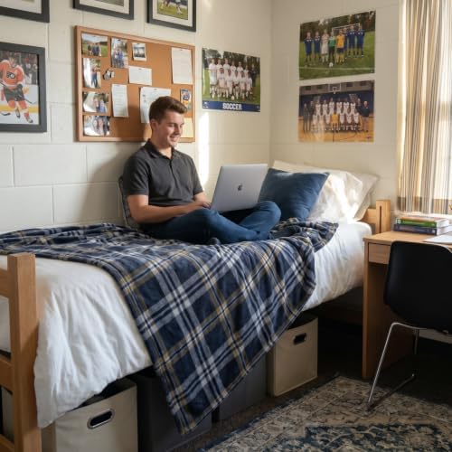 BEDELITE Tartan Plaid Fleece Throw Blanket for Couch, Navy, 50"x60" - Image 2