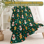 Christmas Snowman Gingerbread Decorative Throw Blanket, Candy Cane Bell Print Decoration, Soft Flannel Winter Blankets for Couch Bed Sofa, Holiday Home Decor, Xmas Festival Gifts 40x50 Inch - Image 2