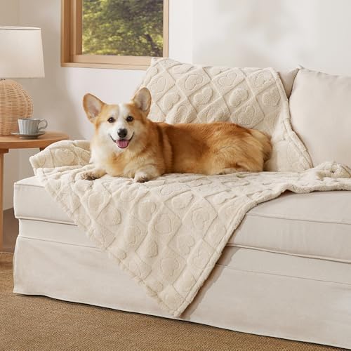 Bedsure Ultra Soft Dog Blankets for Large Dogs 300GSM Fleece, 40x50 White by BEDSURE