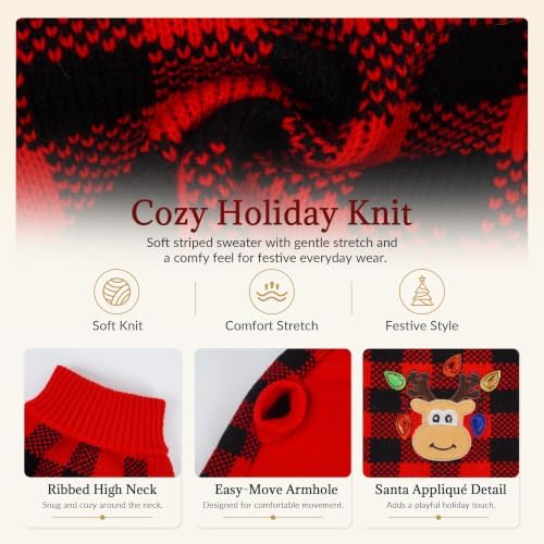 PUMYPOREITY Holiday Plaid Cat Sweaters for Cats Only, Cozy Knit Wear - Image 3
