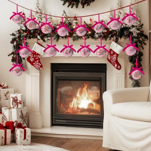 Pink Christmas Decor - Pink Christmas Tree Decorations Snowman Santa Candy Hanging Ornaments Balls, Cute Decorations Ball 2.36 Inch for Xmas Tree Party Home Holiday，Xmas Gifts Set of 16Pcs - Image 4