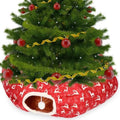 Cat Tunnel Christmas Tree Skirt Cat Bed Indoor 3 ft x 3 ft x 10 Inch Kitten Donut Tunnel with Ball Peekaboo Cave Pet Bed Round Hideaway Holiday Cave Circle Pets Gift(Elk) by Yeyeplum