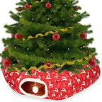 Cat Tunnel Christmas Tree Skirt Cat Bed Indoor 3 ft x 3 ft x 10 Inch Kitten Donut Tunnel with Ball Peekaboo Cave Pet Bed Round Hideaway Holiday Cave Circle Pets Gift(Elk) by Yeyeplum