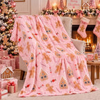 Fuweave Pink Gingerbread Man Christmas Throw Blanket Gifts 50 x 60 Inches by FuWeave