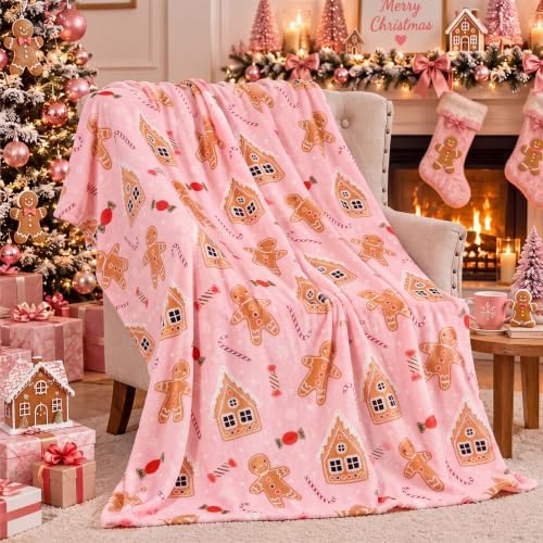 Fuweave Pink Gingerbread Man Christmas Throw Blanket Gifts 50 x 60 Inches by FuWeave