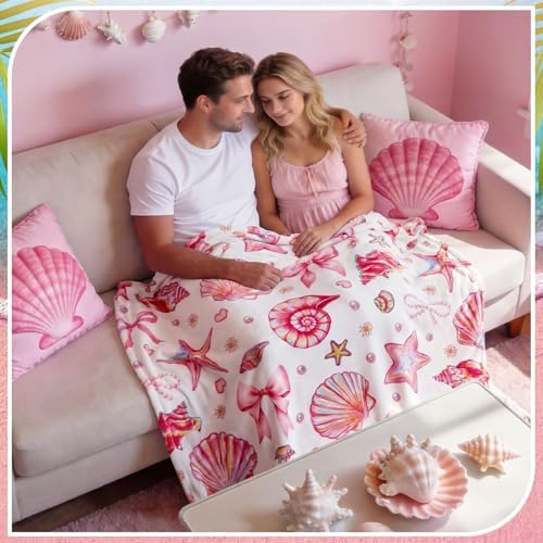 Breling Pink Ocean Beach Throw Blanket Seashells Starfish 50x60 Inch - Image 5