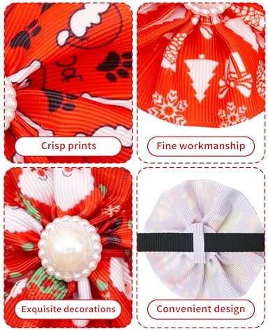 PET SHOW 50 Pack Christmas Dog Collar Flowers and Bows Bulk Random Assorted Xmas Small Medium Large Dogs Girl Boy Cats Attachments Slide on Collars Harness Pet Costume Grooming Accessories - Image 3