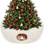 Supet Christmas Cat Tunnel Bed, Plush Tree Skirt with Cushion & Hanging Toy by Supet