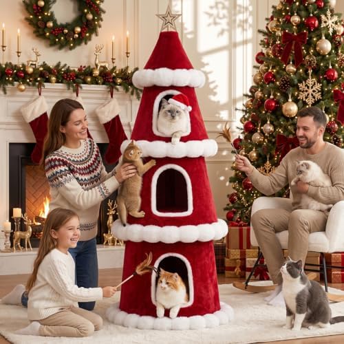 LUCKLIFE 59" Christmas Cat Tree,Multi-Level Condo Tower - Image 3