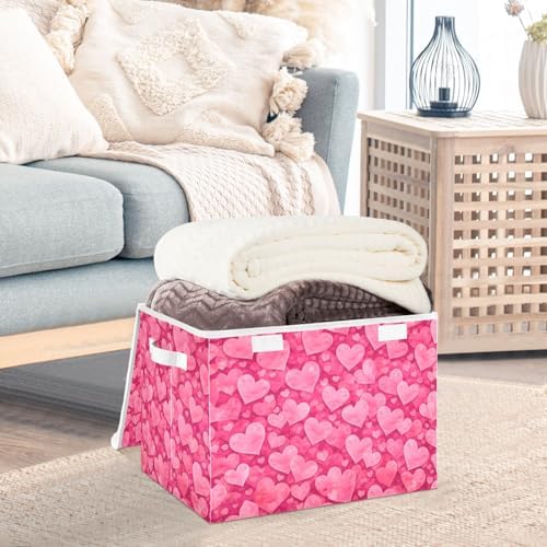 Bolaz Storage Bins with Lids and Handles,Valentines Day Pink Hearts Storage Box Storage Basket with Cover Collapsible Organizer Containers for Home Closet, Shelves - Image 4