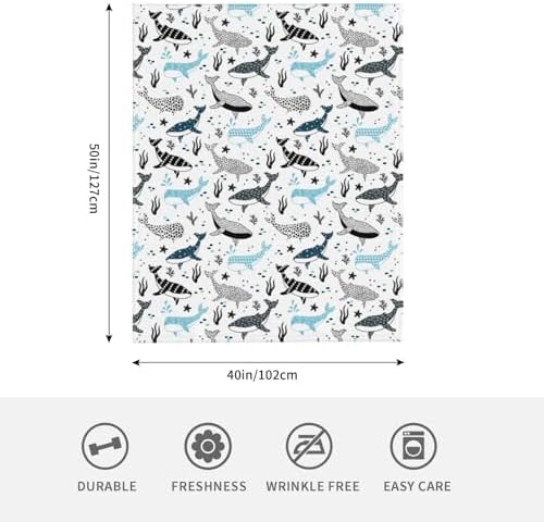 Whales Throw Blanket Sharks Lightweight Warm Flannel Fleece Blankets Cozy Soft Air Conditioning Blanket Gifts for Women Men Girls Boys 50"x40" - Image 4