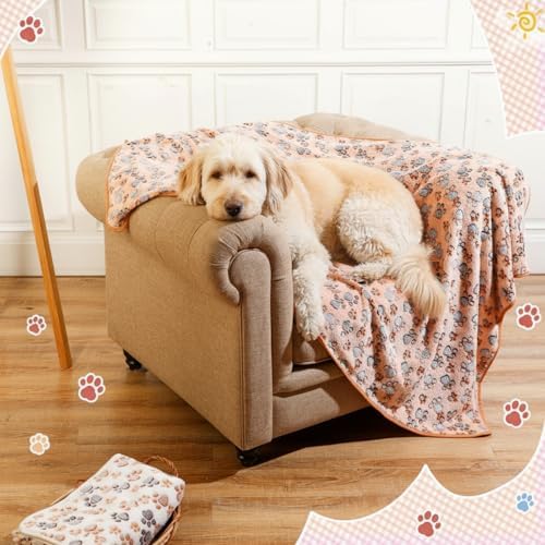 Tatuo 4 Pcs Fleece Dog Blanket for Puppy Cat, Mixed, 72 x 72 in, Paw - Image 6