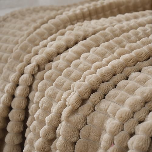 Puncuntex Fleece Throw Blanket Khaki 60"×80" with Square Grid Design - Image 7