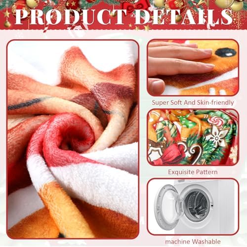 Breling Gingerbread Man Christmas Flannel Throw Blanket Warm 60"x50" - Image 3