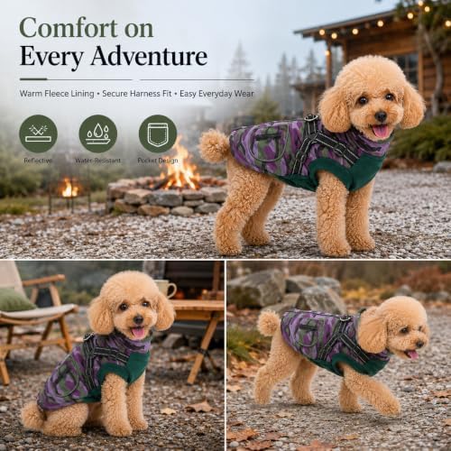 Dog Winter Coat for Large Dogs with Harness, Purple Camo, L - Image 6