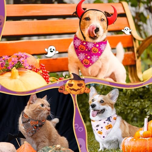 Preboun 50 Pcs Halloween Dog Bandanas Bulk, Pumpkin Ghost Bat Spider Web - Image 4
