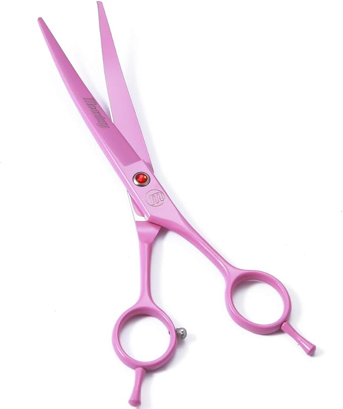 Moontay 7" Professional Dog Grooming Scissors Set of 5 with Pet Comb & Bag | Pet Grooming Chunkers Shears for Dog, Curved Dog Grooming Scissors, Thinning Shears for Dog with Grooming Comb, Pink