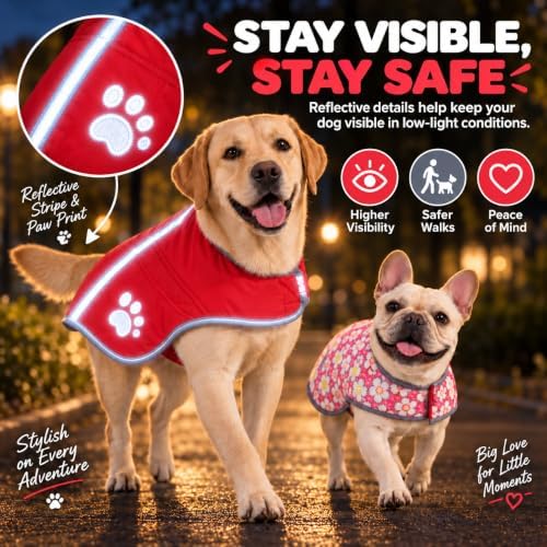 Reversible Dog Coat for Small Dogs, 2-in-1 Winter Jacket, Red, M - Image 7