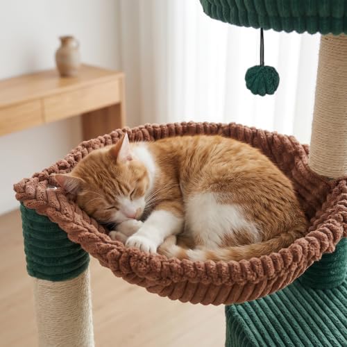 YUNIQUE Cat Tree with Cat Condo and Big Hammock, Dark Green - Image 4