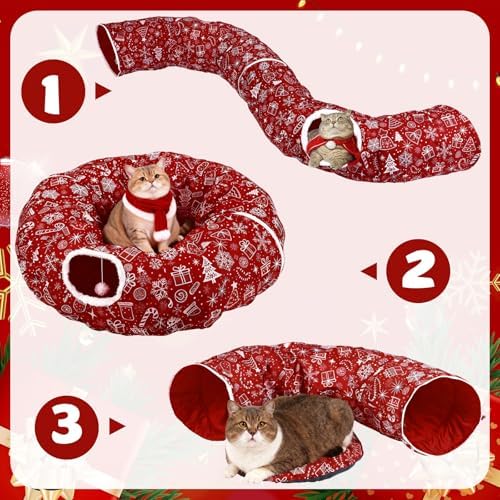 Cat Tunnel Christmas Tree Skirt Cat Donut Tunnel Bed, Gift Box - Image 2